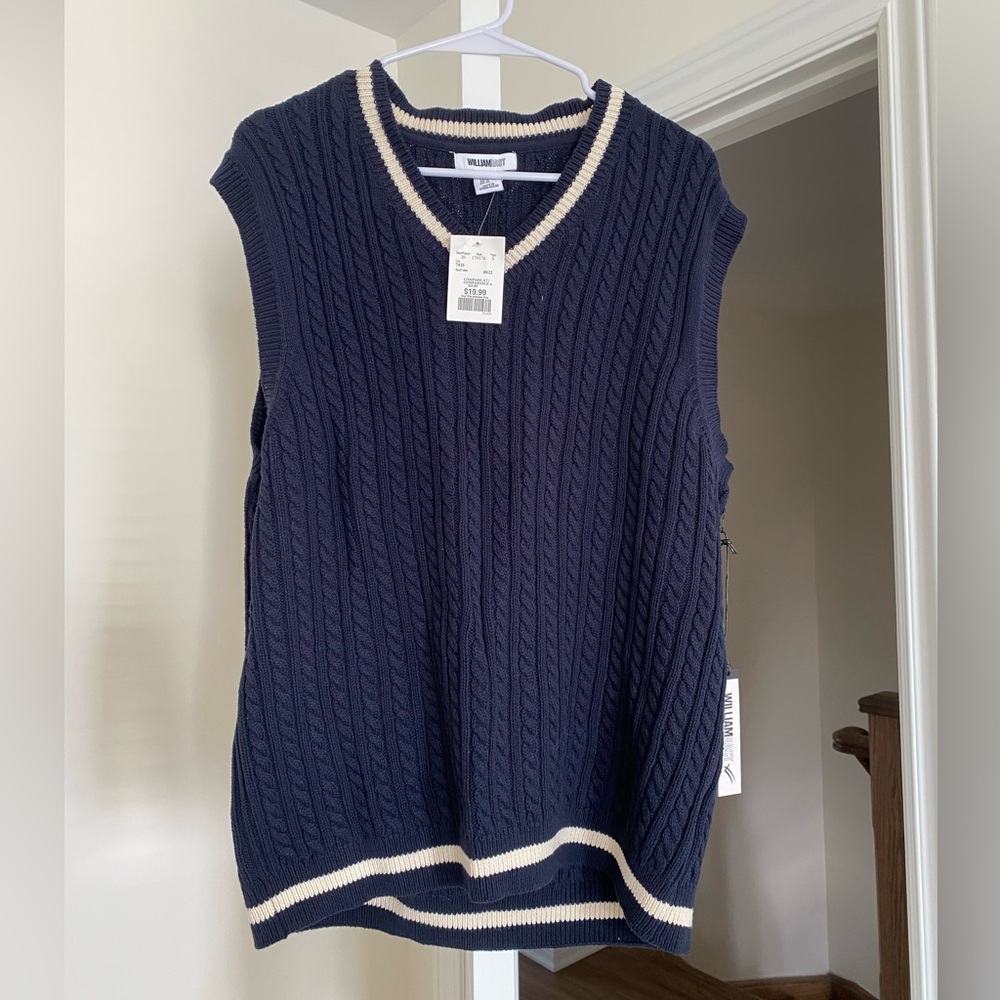 William Rast Winners XL Navy Cable Knit Sweater Vest
